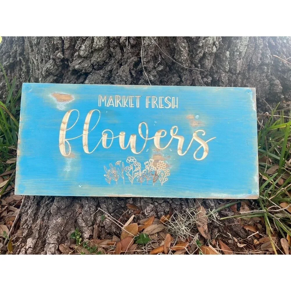 Handmade sign, Market fresh flowers, Wall hanging, Wall decor, Sign